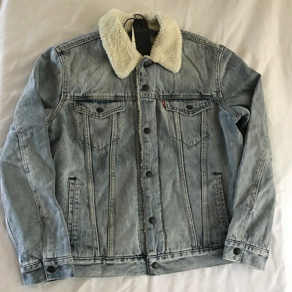 Levis Premium Trucker Sherpa Jean Jacket Stonebridge light wash NWT NEW - Picture 3 of 8